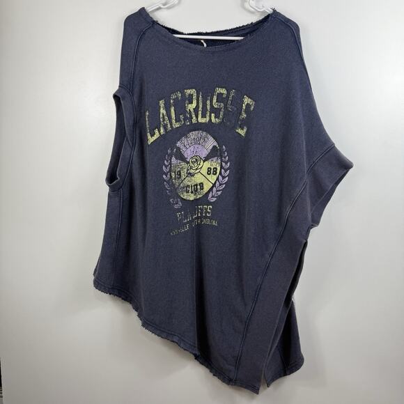 Free People Graphic Lacrosse Off Side Sweatshirt Asymmetrical Oversized Boho - Picture 15 of 16
